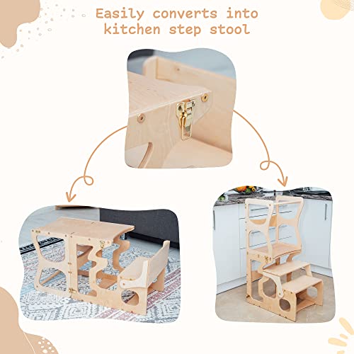 Toddler Step Stool Kids - Kitchen Stool for Toddlers - Learning Helper Tower Montessori Furniture - Chair with Back (with a Neckline) Wood And Hearts