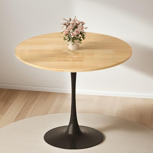 NestLude 24" Black Round Dining Table for 2-4 People, Modern Kitchen Table Mid Century Coffee Table for Small Places Dining Room Living Room Cafe (Wood) NestLude