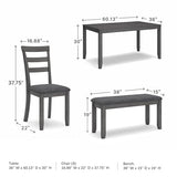 Signature Design by Ashley Bridson 6 Piece Dining Set, Includes Rectangular Dining Table, 4 Ladderback Chairs & Bench, Wood, 36" W x 60.13" D x 30" H, Gray Signature Design by Ashley