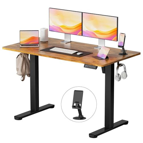 YESHOMY Height Adjustable Electric Standing Desk, 46 x 24 Inches Memory Home Office Sit Stand up Desk with Phone Holder and USB Charging Port, Rustic Brown YESHOMY