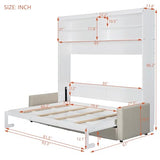 Merax Queen Size Murphy Cabinet Bed with Storage, Wood Folding Sofa with Open Shelves, Space-Saving Wall Bed for Guest Room and Home Office Merax