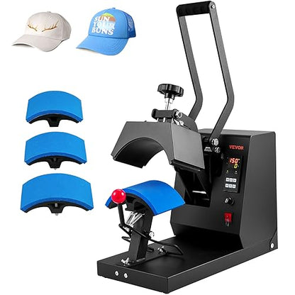 VEVOR 4-in-1 Hat Heat Press, 6x3inches Heating Platen Cap Heat Press Machine, Sublimation Transfer Hats Caps, LCD Digital Control with Four Replaceable Heating Pads (6x3/6.7x2.7/6.7x3.8/8.1x3 - WoodArtSupply