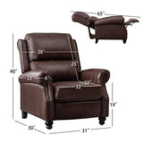 CANMOV Pushback Recliner Chair Faux Leather Armchair Push Back Recliner with Rivet Decoration Single Sofa Accent Chair for Living Room, Reddish Brown CANMOV