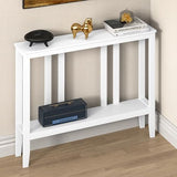 ELYKEN Bamboo Console Tables for Entryway, 36.2" Long 2 Tier Hallway Table Behind Couch, 7” Narrow Sofa Table for Entrance, Entry, Living Room, White ELYKEN