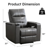 ANJ Home Theater Seating Power Recliner with Hidden Arm Storage, Single Faux Leather Recliners with Tray Table, Electric Movie Reclining Chairs with USB Ports & Cup Holders for Media Room, Grey