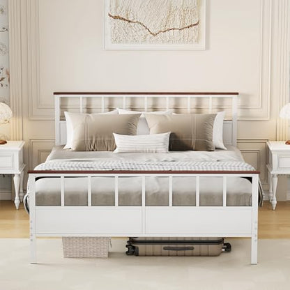 Farmhouse Queen Bed Frame with Headboard and Footboard by VOPEAK - Sturdy Wood Platform Design with Under Bed Storage, Noise-Free Support, No Box Spring Required, White - WoodArtSupply