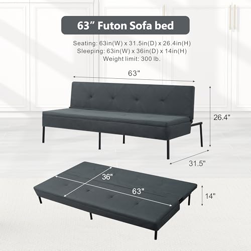 Anwick Modern Fabric Sofa Bed Futon,Convertible Sleeper Bed Folding Couches with 3 Reclining Angles,Split Back 69" Small Recliner Loveseat for Living Room Apartment Office (Grey, 69") Anwick