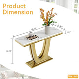 Goujxcy 47"" Marble Console Table Luxury Gold Sofa Table with Geometric U-Shape Stainless Steel Pedestal Modern Long Console Sofa Table White Marble Entryway Hall Table for Living Room Hallway Goujxcy