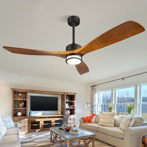 Vallerico 52'' Ceiling Fan with Lights, 3 Wood Blades Ceiling Fan with Noiseless Reversible DC Motor, Multi Speed Low Profile Ceiling Fan with Remote Control for Bedroom, Living Room, Summer  - WoodArtSupply