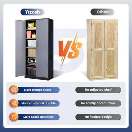 Yizosh Metal Storage Cabinet with Locking Doors and 5 Adjustable Shelves, 72" Garage Storage Cabinet Steel Lockable for Office,Home,Garage Yizosh