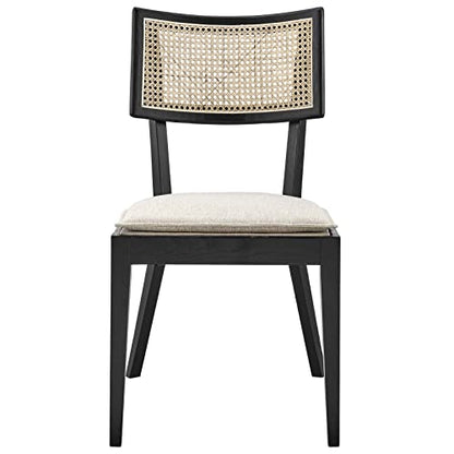 Modway Caledonia Wood Dining Chair with Cane Rattan in Black Beige - WoodArtSupply