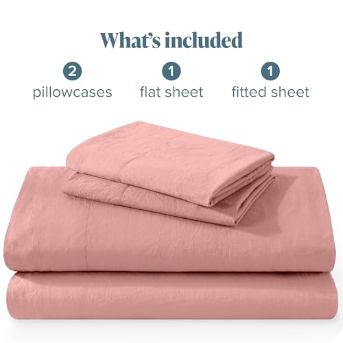 Bare Home Full Sheet Set - Luxury 1800 Ultra-Soft Stonewashed Microfiber - Double Brushed - Deep Pockets - Easy Fit - Breathable Bedding - Sheet Sets & Pillowcases (Full, Stonewashed Dusty Rose) Bare Home