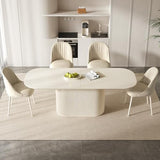 Guyii 86.61" Oval Dining Table Set with 8 Chairs, Modern Kitchen Table Set, Indoor Rectangular Dining Room Table for Kitchen, Bar, Living Room, Breakfast Nook, Cream White Guyii
