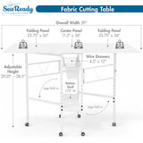 Sew Ready Folding Sewing Craft Table with Storage, Adjustable Height Cutting Desk with Drawers and Wheels for Quilting, Fabric, and Hobby Room, White Sew Ready
