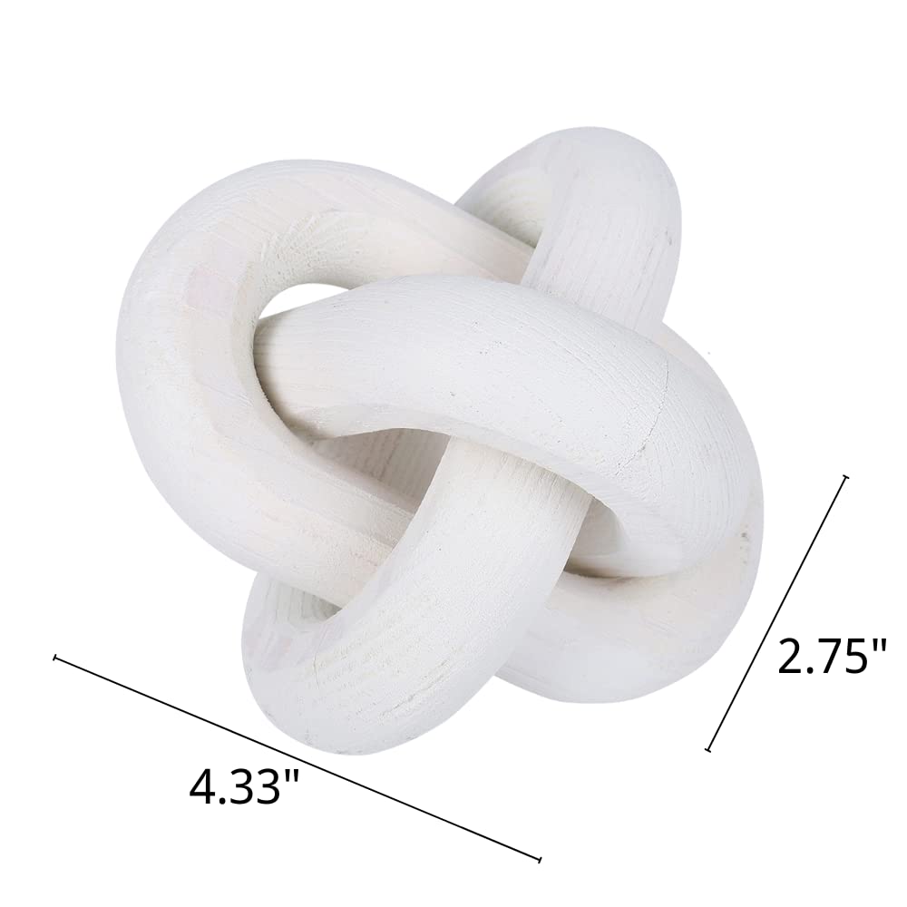 Prettyui Wood Knot Decor, Small 3-Link Wood Chain Link Coffee Table Decor, Hand Carved Modern Boho Decorative Wood Knot for Farmhouse Living Room Shelf (White) Prettyui