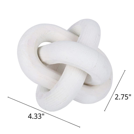 Prettyui Wood Knot Decor, Small 3-Link Wood Chain Link Coffee Table Decor, Hand Carved Modern Boho Decorative Wood Knot for Farmhouse Living Room Shelf (White) Prettyui