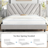 Yaheetech Beige Queen Upholstered Platform Bed with Wing Headboard & Wooden Slat Support Yaheetech