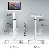 ONKRON Mobile Laptop Cart on Wheels, Load up to 17.6 lbs, Standing Rolling Desk Adjustable Height, Portable Workstation for Laptop/Small Computer Cart for Couch, Home, Office White ONKRON