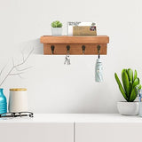 HRONRAD Rustic Key Holder for Wall, Farmhouse Wall Shelf with 4 Hooks, Wall Mounted Key Racks, Wooden Mail Organizer with Hooks for Entryway (Brown - Oak) HRONRAD