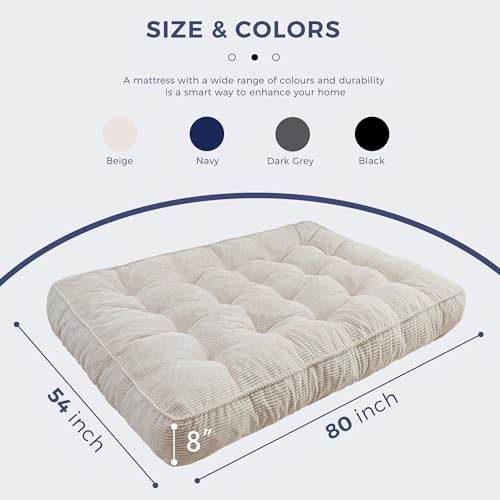 MAXYOYO 8" Futon Mattress Full Size, Ultra Thick Futons Sofa Couch Bed Tufted Sleeper Sofa Bed, Floor Mattress for Adults, Shredded Foam Filling (Frame Not Included), Beige MAXYOYO