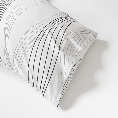 SUSYBAO Aesthetic Striped Duvet Cover King 100% Cotton 3 Pcs Set 1 Abstract Black Stripe Duvet Cover with Zipper Ties 2 Pillowcases Minimalist White Pinstripe Bedding Set Soft Comfy SUSYBAO