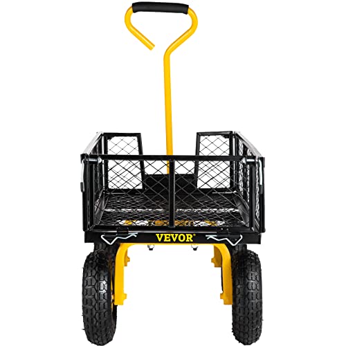 VEVOR Steel Garden Cart, Heavy Duty 500 lbs Capacity, with Removable Mesh Sides to Convert into Flatbed, Utility Metal Wagon with 180° Rotating Handle and 10 in Tires, Perfect for Garden, Farm, Yard VEVOR
