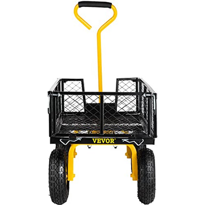 VEVOR Steel Garden Cart, Heavy Duty 500 lbs Capacity, with Removable Mesh Sides to Convert into Flatbed, Utility Metal Wagon with 180° Rotating Handle and 10 in Tires, Perfect for Garden, Far - WoodArtSupply