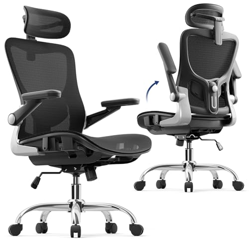 marrap Ergonomic Office Chair, Mesh Seat Cushion with 3D Armrests and 3D Headrest, Adjustable Lumbar Support with 90-120° Rocking Function, SGS Class 4 Gas Clylinder, Black marrap