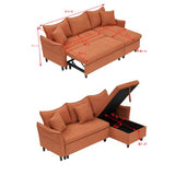 80'' Convertible Sectional Sofa Couch, 3 Seat L Shaped Sleeper Sofa Bed with Pillows and Storage Chaise, Pull Out Couch Bed Modern Corduroy Small Couches Futon for Living Room Apartment (Orange) anwickjeff