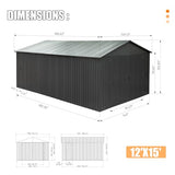 Domi 12x15FT Outdoor Metal Garage Shed, Extra Large Metal Carport with Lockable Double Hinged Doors, Heavy Duty Car Shelter for Car, Truck, Motorcycle and Lawn Equipment, Dark Grey domi outdoor living