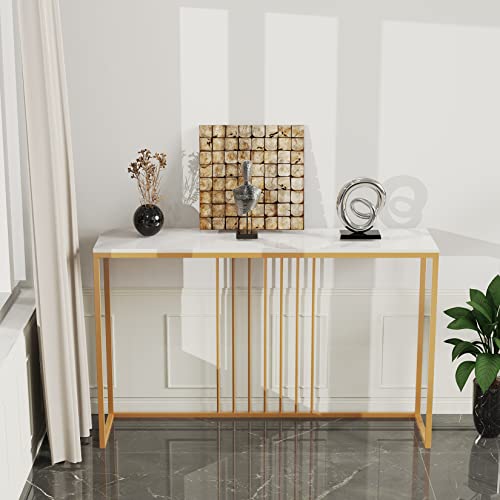 Wisfor Sintered Stone Console Table: White Entryway Table with Golden Frame - Modern Narrow Table Behind Sofa - Long Table for Hallway Foyer, 47.2x11.8x30.9 inch Wisfor