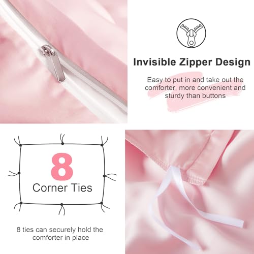 VACVELT 3PCS Cooling Duvet Cover Full/Queen Size, 60% Tencel Lyocell + 40% Cotton Comforter Cover Set for Hot Sleeper, Moisture Wicking & Silky, Hotel Bedding Set, Soft & Breathable, Blush Pink VACVELT