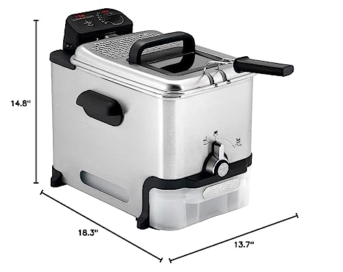 T-fal 3.5L Deep Fryer with Oil Filtration System: 1700W Stainless Steel Fryer, Dishwasher Safe Parts, Digital Timer, Adjustable Temperature Control for Perfect Golden Crispy Results T-Fal