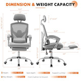 Sweetcrispy Office Computer Desk Chair with Footrest,Ergonomic High-Back Mesh Rolling Work Swivel Chairs with Wheels,Comfortable Lumbar Support,Comfy Arms for Home,Bedroom,Study,Student,Light Grey Sweetcrispy