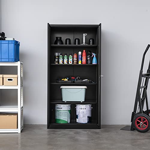 Generic Metal Storage Cabinet,Steel Storage Cabinet with 2 Doors and 4 Adjustable Shelves,Black Metal Cabinet with Lock,72"" Tall Steel - WoodArtSupply