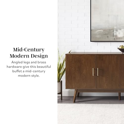 Walker Edison Mid-Century Modern Wood Kitchen Buffet Sideboard Entryway Serving Storage Cabinet Doors-Dining Room Console, 70 Inch, Walnut Walker Edison