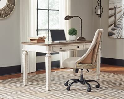 Signature Design by Ashley Realyn French Country 60" Home Office Lift Top Desk with USB Charging, Chipped White - WoodArtSupply