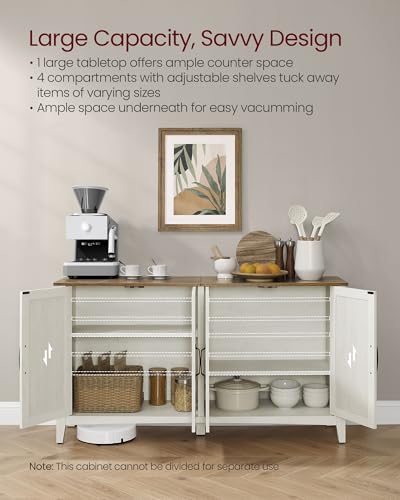 VASAGLE LIRY Collection - Storage Cabinet, Buffet Cabinet, Sideboard, Credenza, with Adjustable Shelves, for Living Room, Entryway, Rustic White and Honey Brown ULSC381W01 VASAGLE