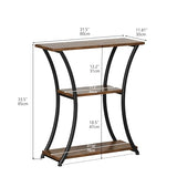 Trironsun Rustic 3-Tier Console Table with Open Shelves Narrow Entryway Table with Curved Metal Frame Slim Sofa Table for Hallway Living Room or Foyer (Rustic Brown) Trironsun
