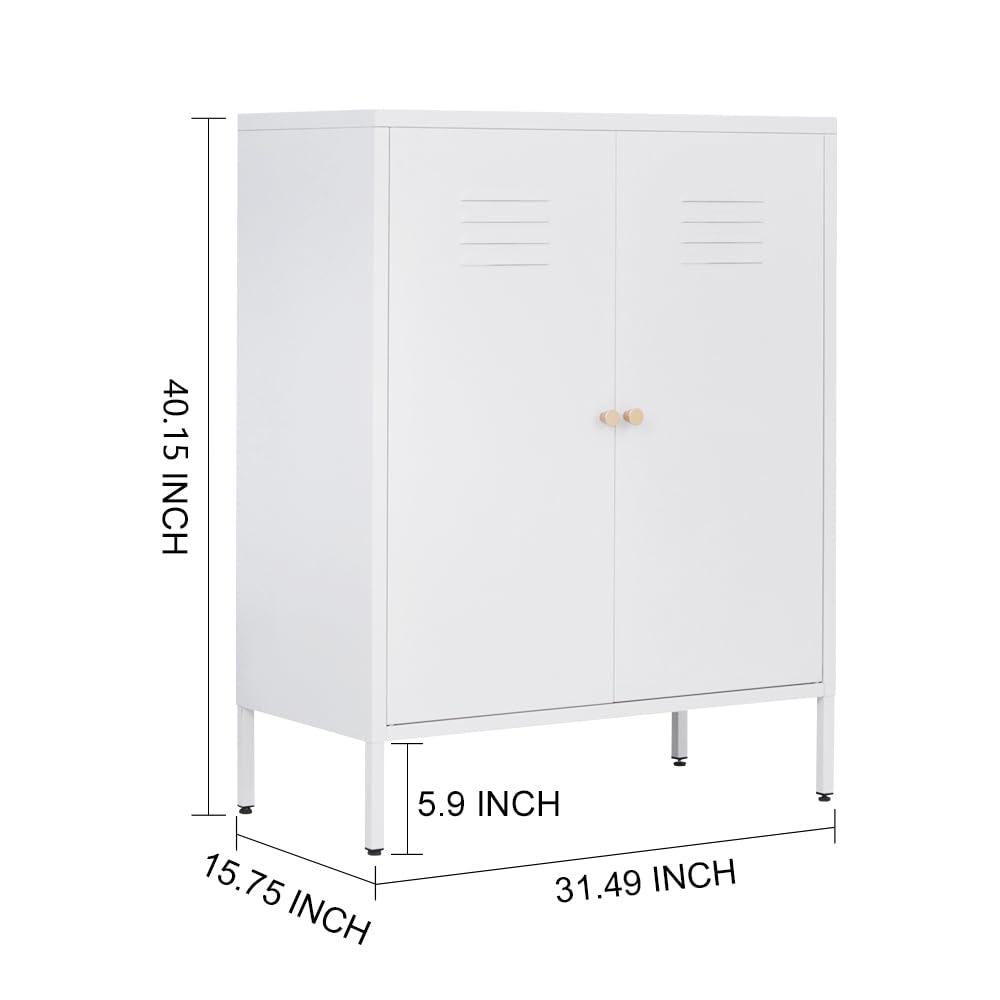 LINGZOE 2 Door Metal Locker Storage Cabinet with 2 Adjustable Shelves,Steel Locker Cupboard for Bedroom, Bedside, Office Room - WoodArtSupply