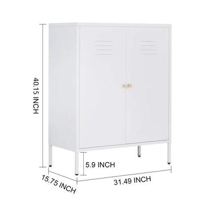 LINGZOE 2 Door Metal Locker Storage Cabinet with 2 Adjustable Shelves,Steel Locker Cupboard for Bedroom, Bedside, Office Room - WoodArtSupply