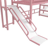 Bellemave Metal Loft/Bunk beds Twin Over Twin, Bunk beds with Slide and Stairs for Kids, Floor House Loft Bed for Kids，Pink Bellemave