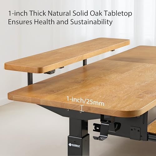 EUREKA ERGONOMIC L Shaped Standing Desk w Solid Wood Tabletop,61" Electric Corner Computer Desk, Adjustable Height Desk w Keyboard Tray,Dual Motor,LED Monitor Stand,Right/Oak EUREKA ERGONOMIC