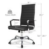 BOWTHY Home Office Chair Ribbed, Modern Leather Conference Room Chairs, Ergonomic Office Desk Chair, High Back Executive Computer Chair, Adjustable Swivel Chair with Arms (Black) BOWTHY