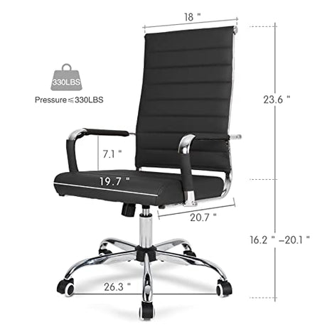 BOWTHY Home Office Chair Ribbed, Modern Leather Conference Room Chairs, Ergonomic Office Desk Chair, High Back Executive Computer Chair, Adjustable Swivel Chair with Arms (Black) BOWTHY