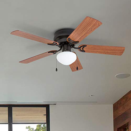 Prominence Home Alvina, 42 Inch Traditional Flush Mount Indoor LED Ceiling Fan with Light, Pull Chain, Dual Finish Blades, Reversible Motor - 50860-01 (Bronze) Prominence Home