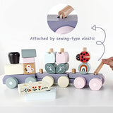 Pillowhale Wooden Stacking Train Toy Set,Wooden Building Blocks Train with Shape Sorter Early Learning Gift for Toddlers Boys Girls 12 Months and up Pillowhale