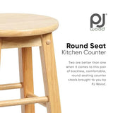 PJ Wood 29 Inch Tall Classic Round Seat Kitchen Counter Bar Stools 2 Pack with 4 Square Legs for Homes, Dining Spaces, and Bars, Natural PJ Wood