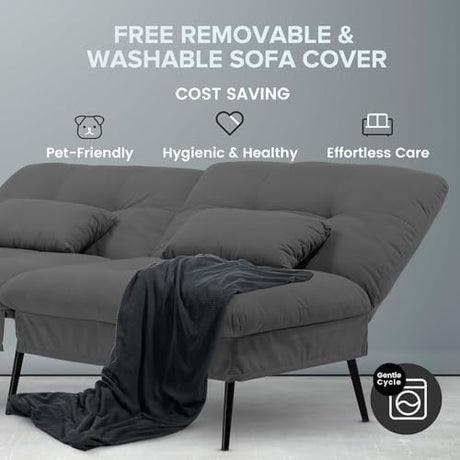 COMHOMA Convertible Sofa Bed,72″Fabric Couch with Adjustable Backrest,Loveseat Recliner Sleeper Living Room Furniture futon Set (Black) COMHOMA