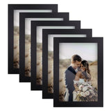 4x6 Picture Frame Set of 5, Wood Photo Frames for 4x6 Pictures Wall Gallery Black 4x6 Frames Tabletop or Wall Mount Display for Prints, Photos, Paintings, Landscape and Kids Artwork (Black) HappyHapi
